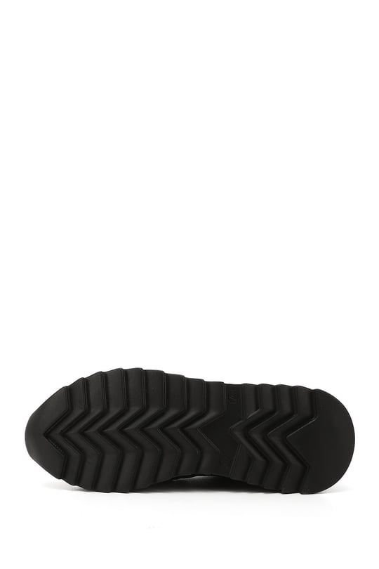 Kadın Kömür Bağcıklı Dolgu Taban Hakiki Deri Sneaker