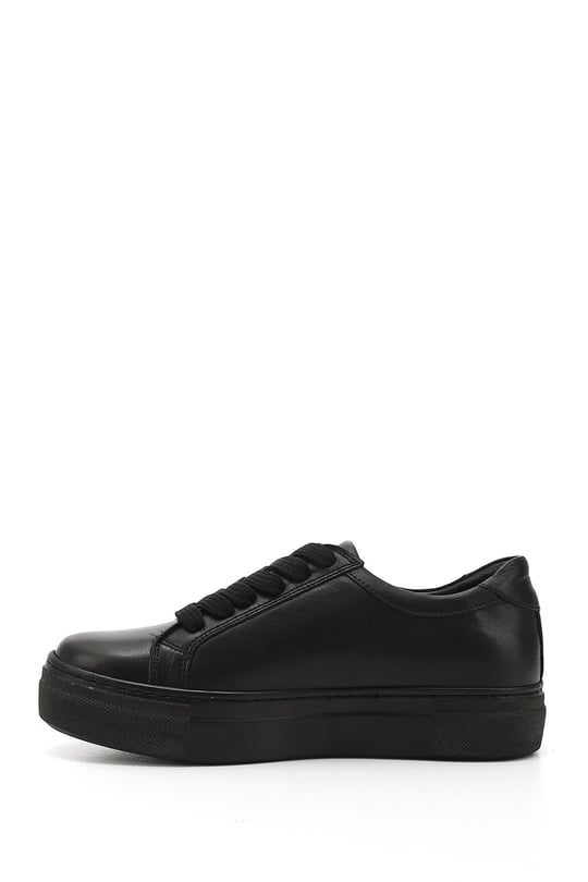 Women's Charcoal Lace-Up Wedge Sole Genuine Leather Sneakers