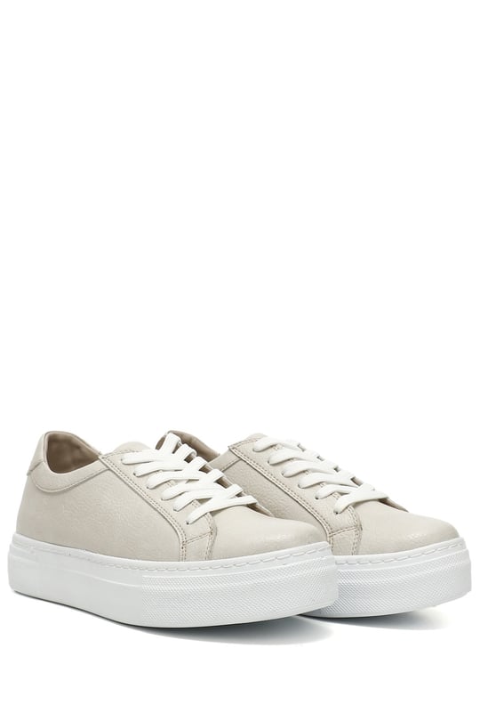 Kadın Koyu Bej Bağcıklı Dolgu Taban Hakiki Deri Sneaker