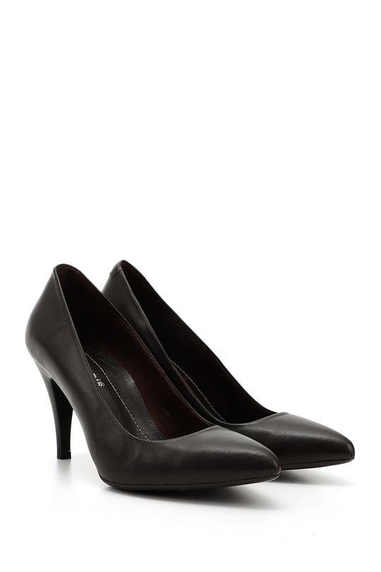 Women's Dark Brown Pointed Toe Thin Heel Genuine Leather Stiletto