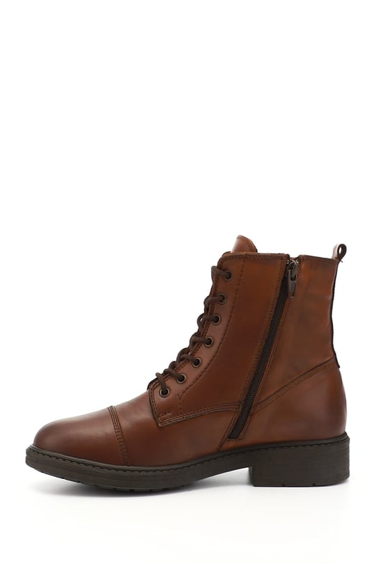 Women's Dark Brown Zippered Genuine Leather Combat Boots