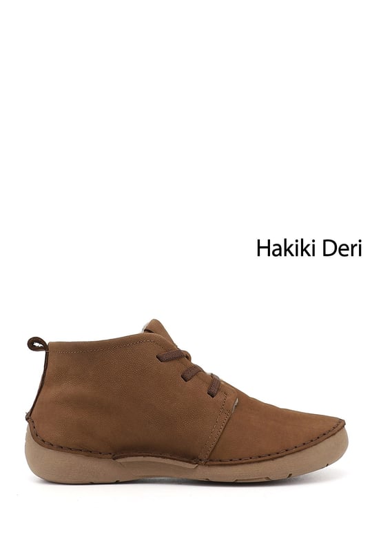 Kadın Koyu Taba Nubuk Bağcıklı Hakiki Deri Comfort Bot