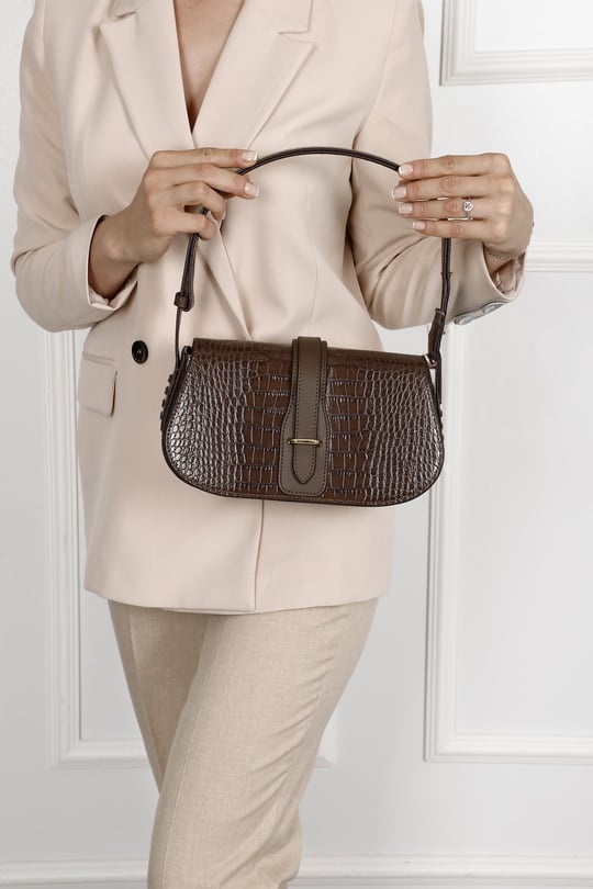 Women's Dark Mink Krako Genuine Leather Hand and Shoulder Bag