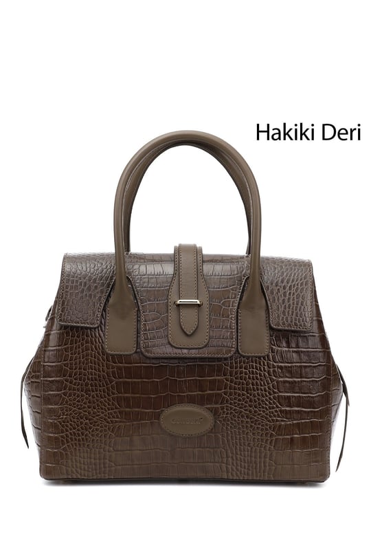 Women's Dark Mink Krako Genuine Leather Hand and Shoulder Bag