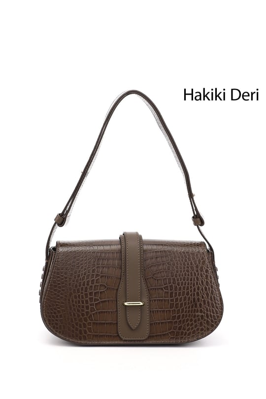 Women's Dark Mink Krako Genuine Leather Hand and Shoulder Bag