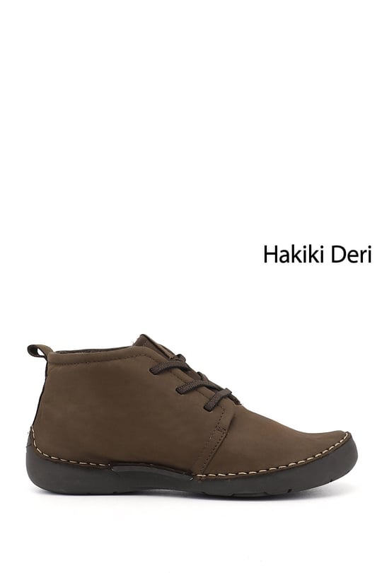 Kadın Koyu Vizon Nubuk Bağcıklı Hakiki Deri Comfort Bot