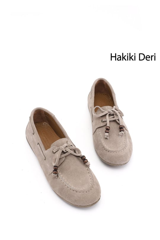 Kadın Kum Süet Bağcıklı Hakiki Deri Comfort Ayakkabı