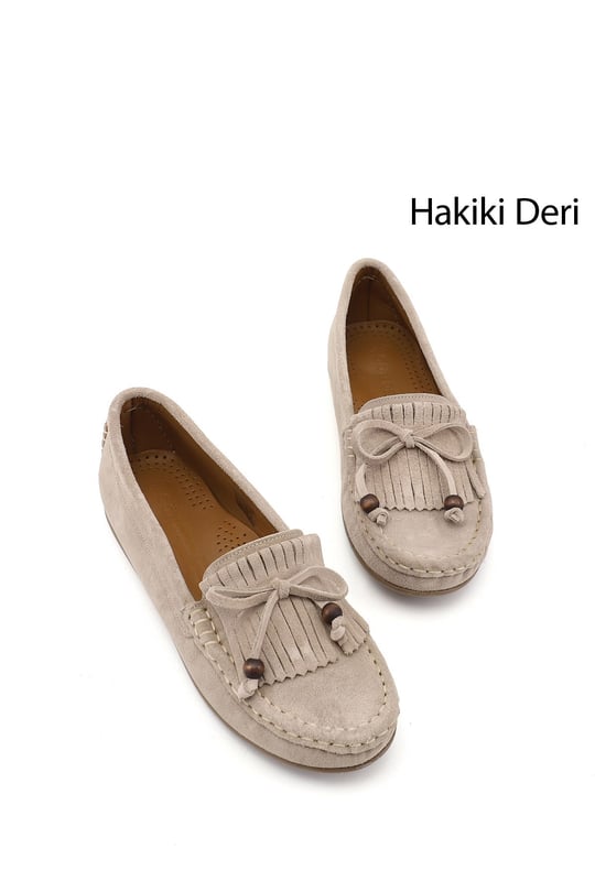 Women's Sand Suede Buckled Rok Genuine Leather Comfort Loafer