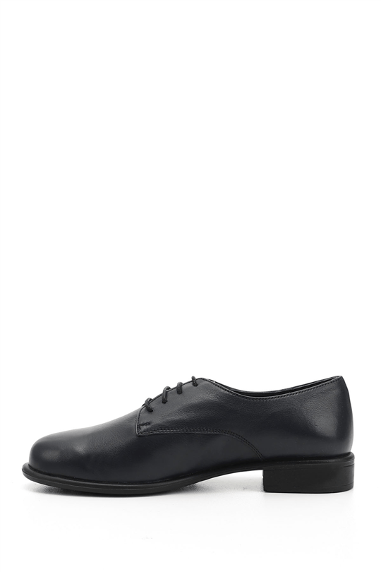 Women's Navy Blue Antique Lace-Up Genuine Leather Oxford Shoes