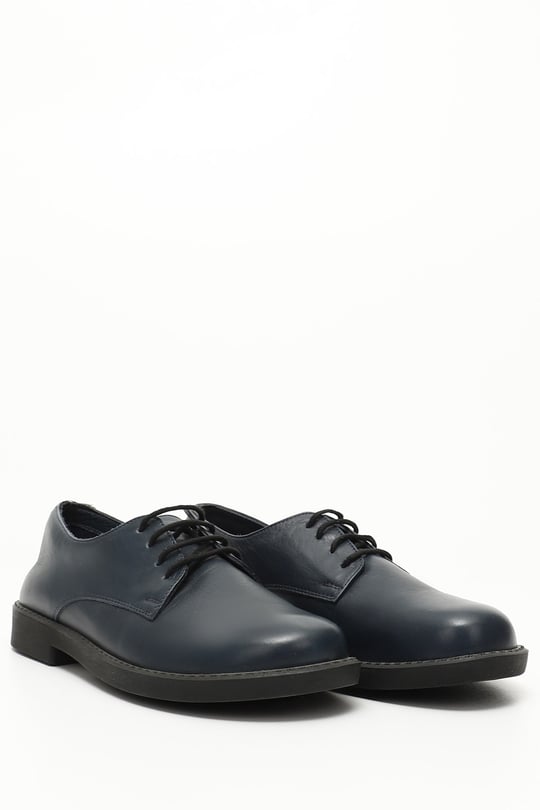 Women's Navy Blue Antique Lace-Up Genuine Leather Oxford Shoes