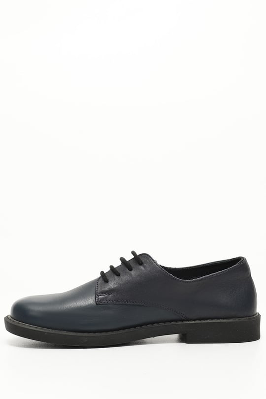 Women's Navy Blue Antique Lace-Up Genuine Leather Oxford Shoes