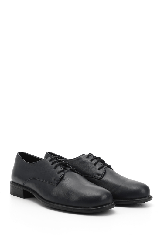 Women's Navy Blue Antique Lace-Up Genuine Leather Oxford Shoes