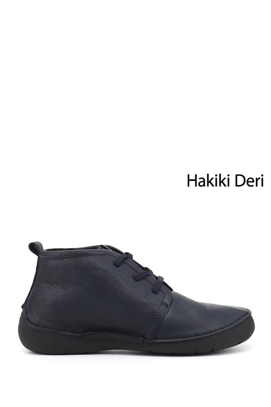 Kadın Lacivert Antik Bağcıklı Hakiki Deri Comfort Bot