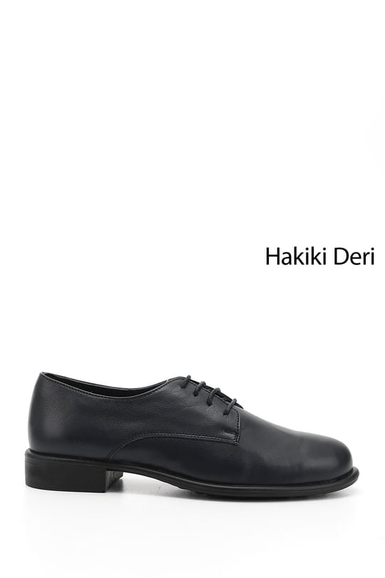 Kadın Lacivert Antik Bağcıklı Hakiki Deri Oxford Ayakkabı