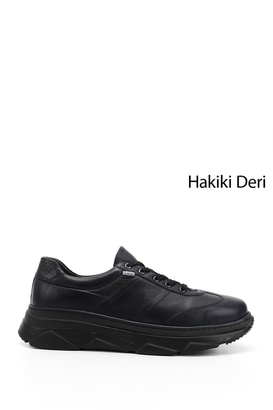Kadın Lacivert Antik Dolgu Taban Bağcıklı Hakiki Deri Sneaker
