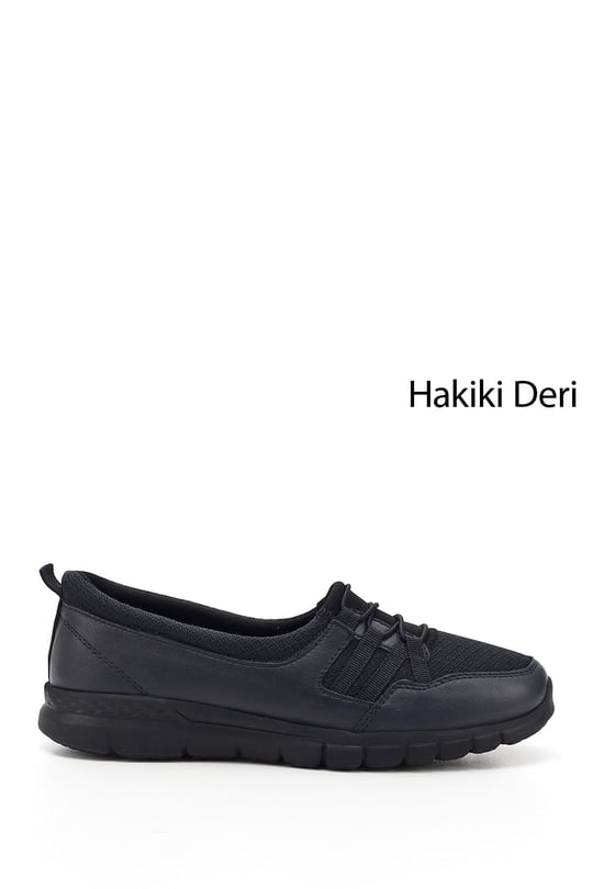 Kadın Lacivert Antik Dolgu Taban Hakiki Deri Comfort Ayakkabı