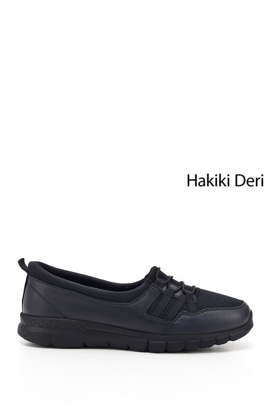 Kadın Lacivert Antik Dolgu Taban Hakiki Deri Comfort Ayakkabı