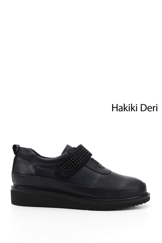 Kadın Lacivert Antik Dolgu Taban Taş Detaylı Hakiki Deri Ayakkabı