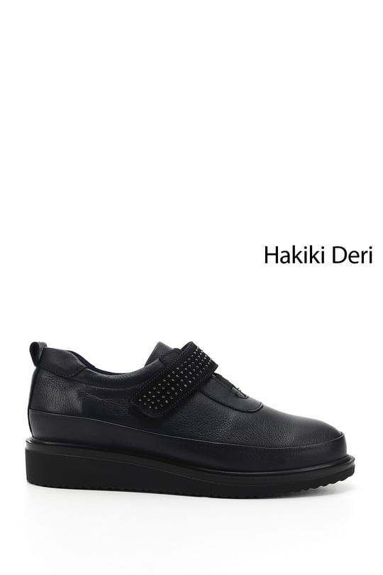Kadın Lacivert Antik Dolgu Taban Taş Detaylı Hakiki Deri Ayakkabı