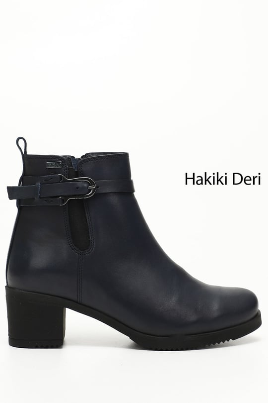 Kadın Lacivert Antik Fermuarlı Kalın Topuklu Hakiki Deri Bot