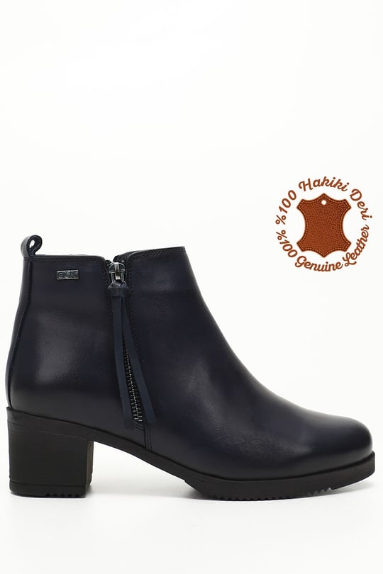 Gon Genuine Leather Round Toe Heeled Rubber Sole Zipper Women's Casual Boots  51460