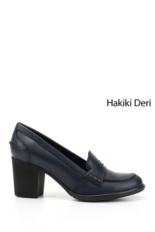 Kadın Lacivert Antik Orta Kalın Topuklu Hakiki Deri Ayakkabı