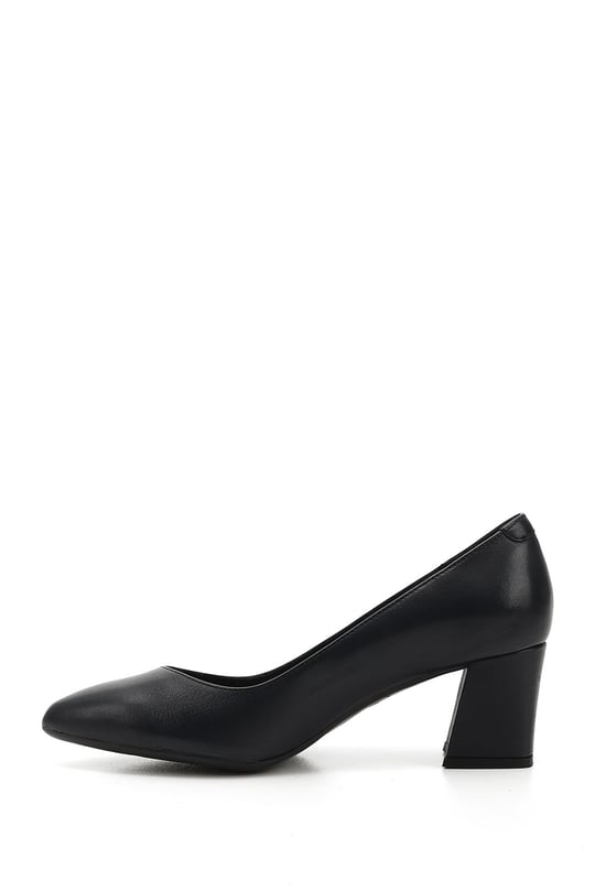 Women's Navy Blue Antique Pointed Toe Medium Thick Heel Genuine Leather Shoes