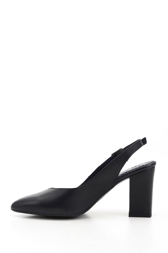 Women's Navy Blue Antique High Thick Heeled Slingback Genuine Leather Shoes