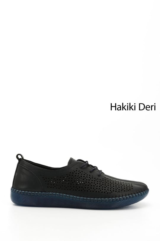 Kadın Lacivert Bağcıklı Hakiki Deri Comfort Ayakkabı