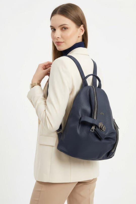 Women's Navy Blue Handbag and Backpack