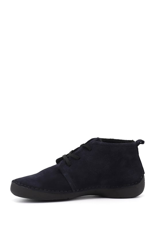 Women's Navy Blue Suede Lace-up Genuine Leather Comfort Boots
