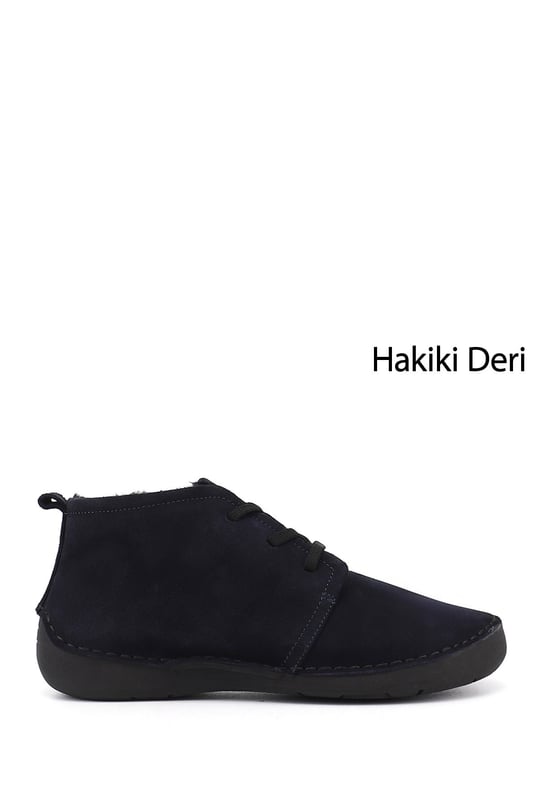 Women's Navy Blue Suede Lace-up Genuine Leather Comfort Boots