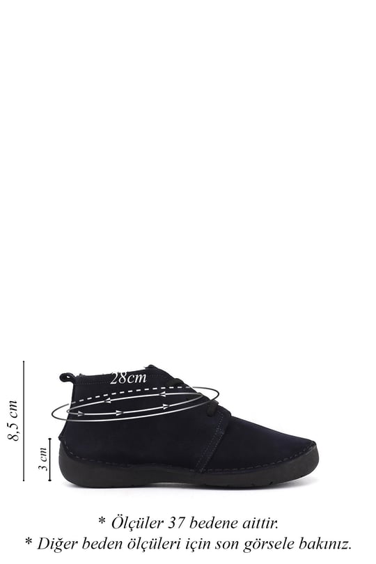 Women's Navy Blue Suede Lace-up Genuine Leather Comfort Boots