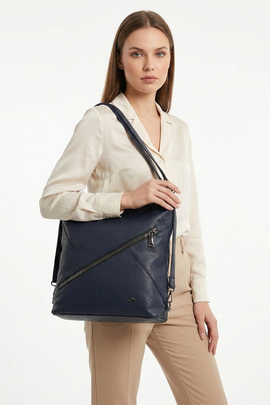 Women's Navy Blue Long Strap Shoulder and Backpack Bag