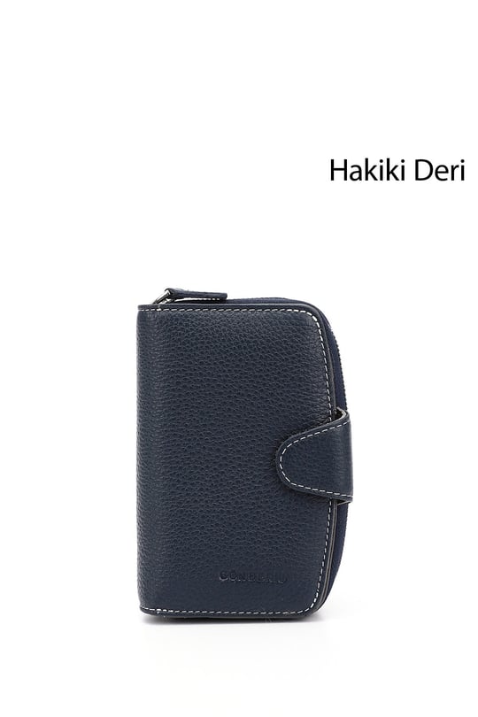 Kadın Laciverte Antrasit Dikey Hakiki Deri Cüzdan