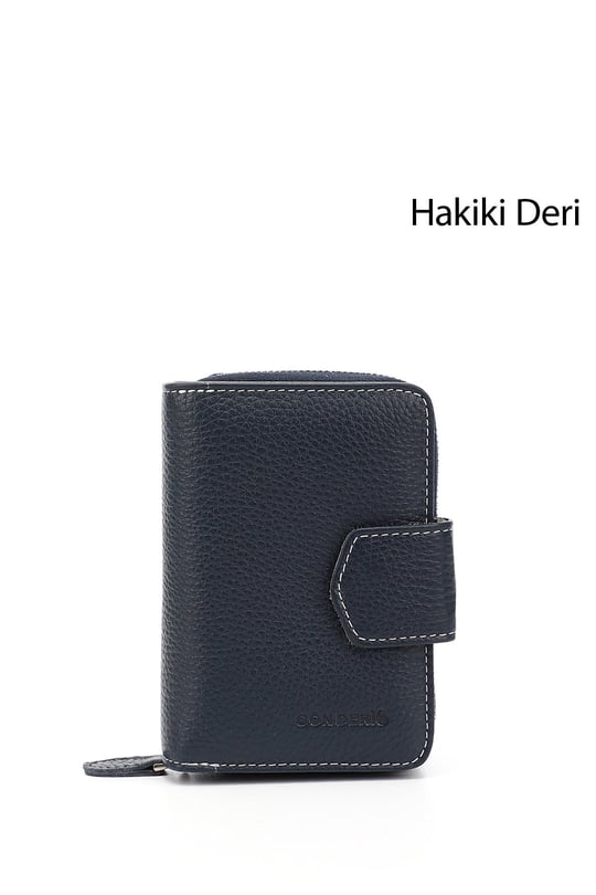 Kadın Laciverte Antrasit Dikey Hakiki Deri Cüzdan