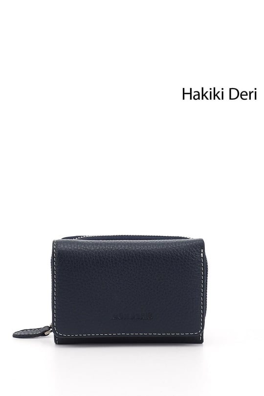 Kadın Laciverte Antrasit Yatay Hakiki Deri Cüzdan