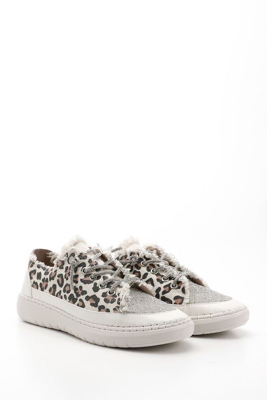Women Leopard Denim Knit Stone Comfort Wedge Sole Sneaker
