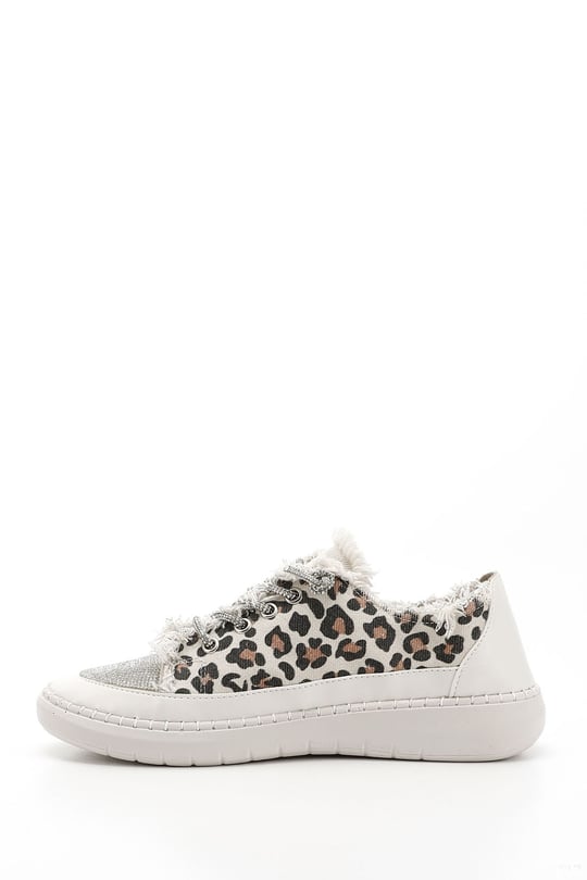Women Leopard Denim Knit Stone Comfort Wedge Sole Sneaker