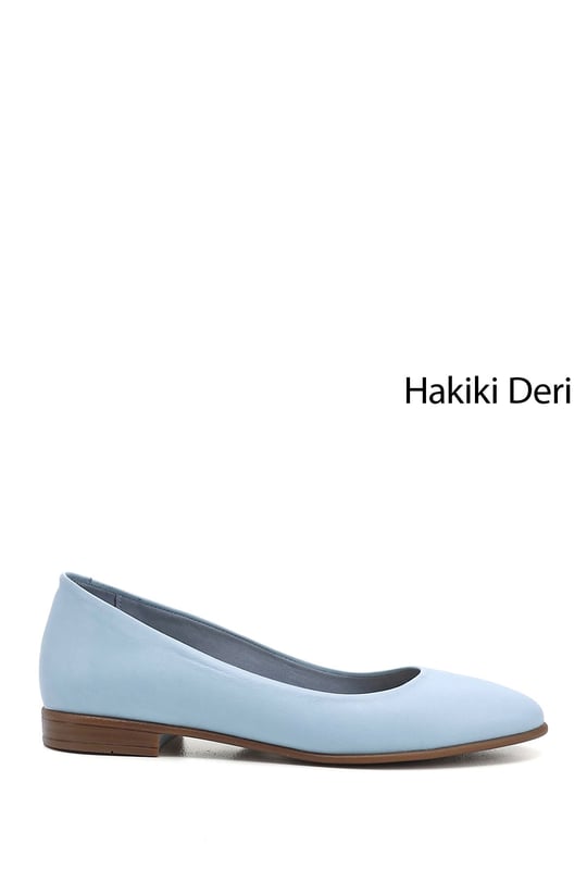 Kadın Mavi Antik Hakiki Deri Babet