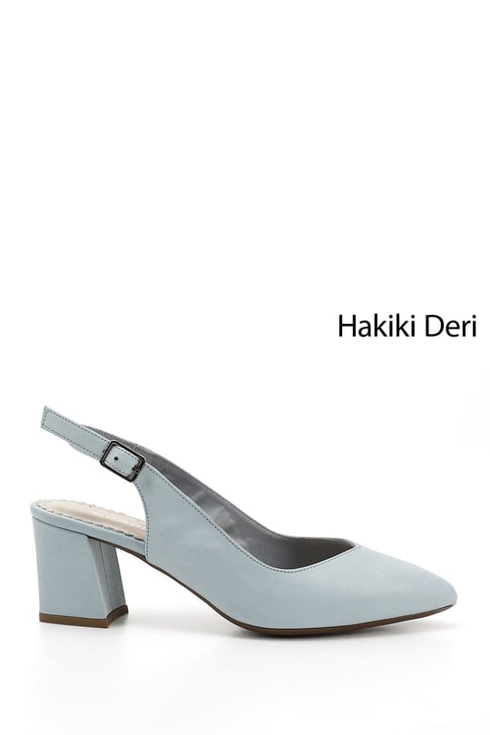 Kadın Mavi Antik Kalın Topuklu Arkası Açık Hakiki Deri Ayakkabı