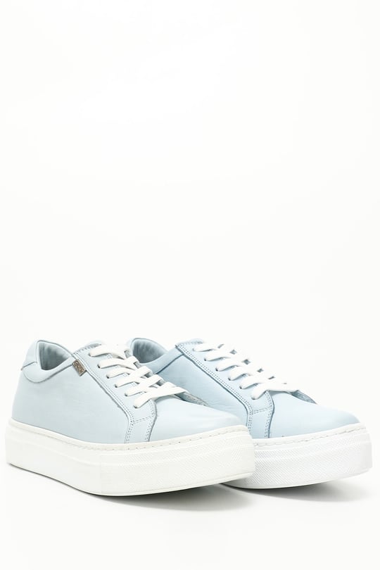Kadın Mavi Bağcıklı Dolgu Taban Hakiki Deri Sneaker