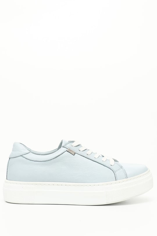 Kadın Mavi Bağcıklı Dolgu Taban Hakiki Deri Sneaker
