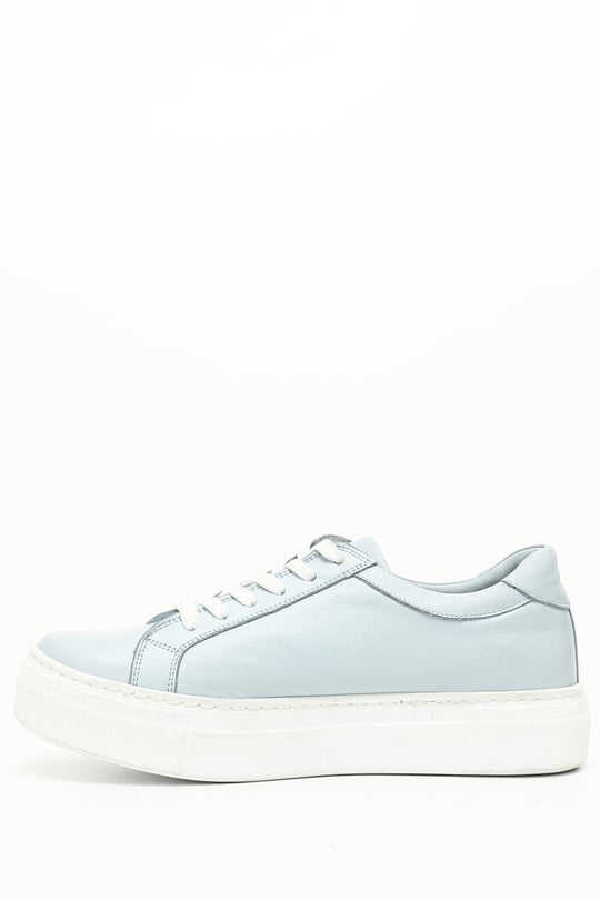 Kadın Mavi Bağcıklı Dolgu Taban Hakiki Deri Sneaker