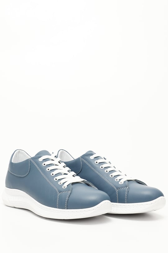 Kadın Mavi Bağcıklı Dolgu Taban Hakiki Deri  Sneaker
