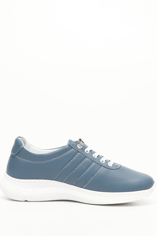 Kadın Mavi Bağcıklı Dolgu Taban Hakiki Deri Sneaker