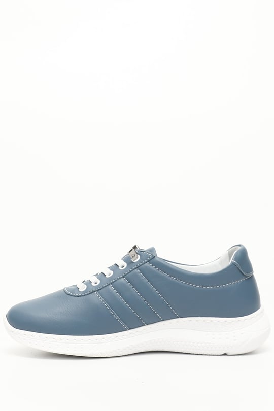 Kadın Mavi Bağcıklı Dolgu Taban Hakiki Deri Sneaker