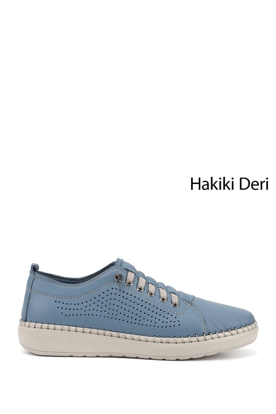 Kadın Mavi Bağcıklı Hakiki Deri Comfort Ayakkabı