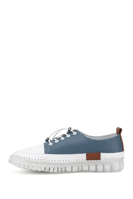 Kadın Mavi Bağcıklı Hakiki Deri Sneaker