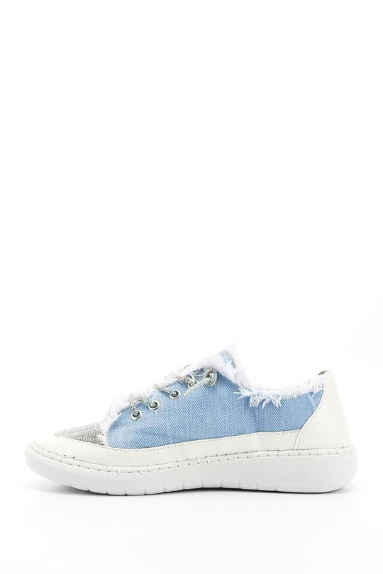 Kadın Mavi Kot Triko Taşlı Comfort Dolgu Taban Sneaker